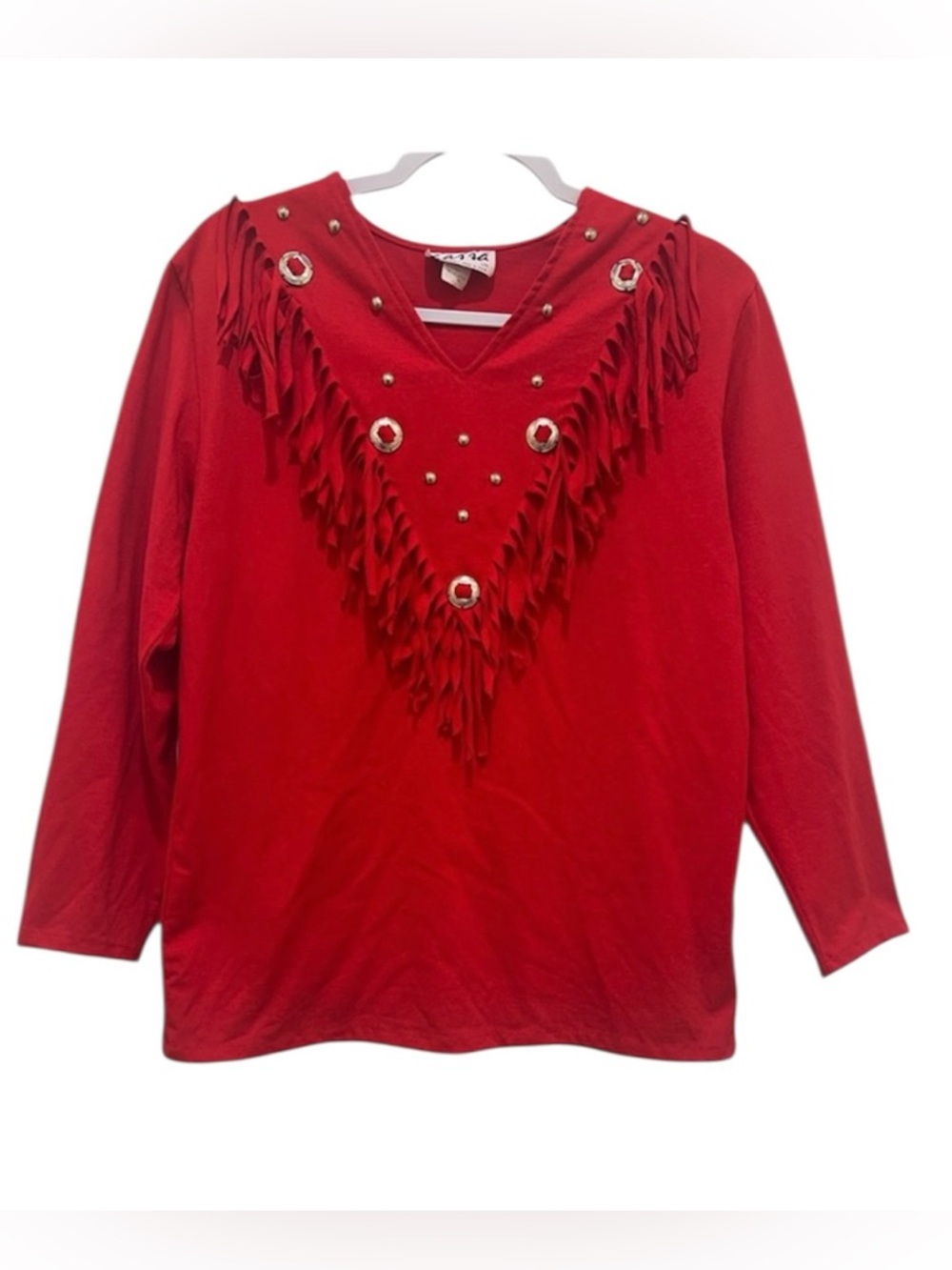 Vintage Sas’sa women’s Large studded Western Cowgirl long sleeve red blouse